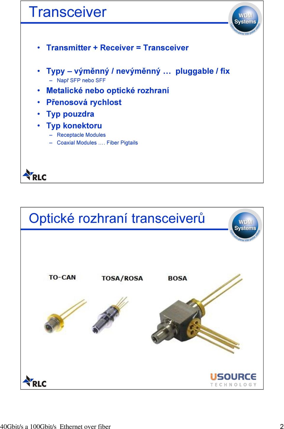 rychlost Typ pouzdra Typ konektoru Receptacle Modules Coaxial Modules.