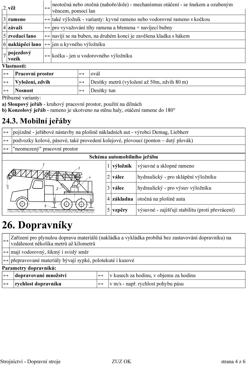 vodorovného výložníku vozík Pracovní prostor ovál Vyložení, zdvih Desítky metrů (vyložení až 50m, zdvih 80 m) Nosnost Desítky tun Příbuzné varianty: a) Sloupový jeřáb - kruhový pracovní prostor,