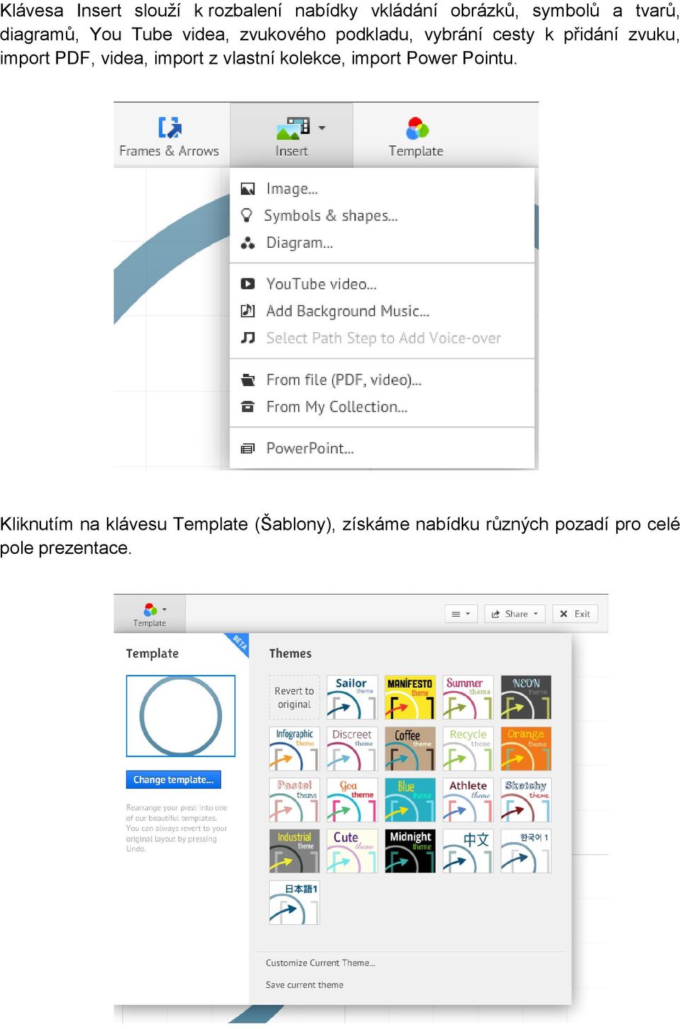 import PDF, videa, import z vlastní kolekce, import Power Pointu.