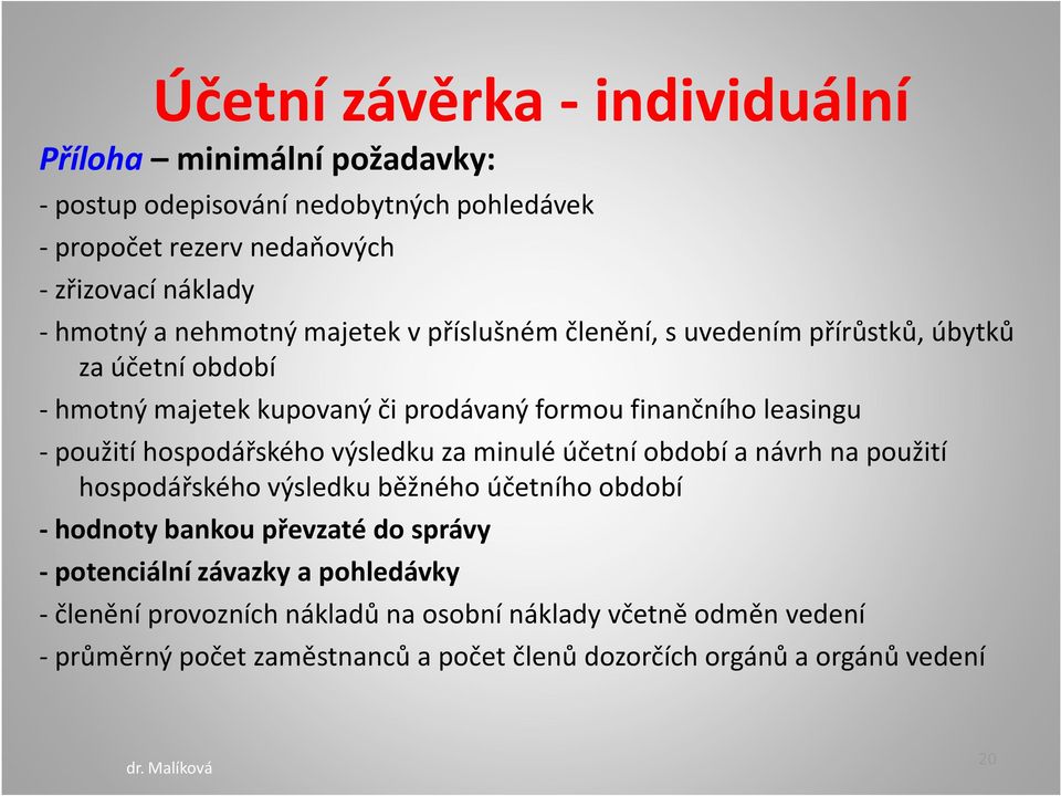 hospodářského výsledku za minulé účetní období a návrh na použití hospodářského výsledku běžného účetního období - hodnoty bankou převzaté do správy - potenciální