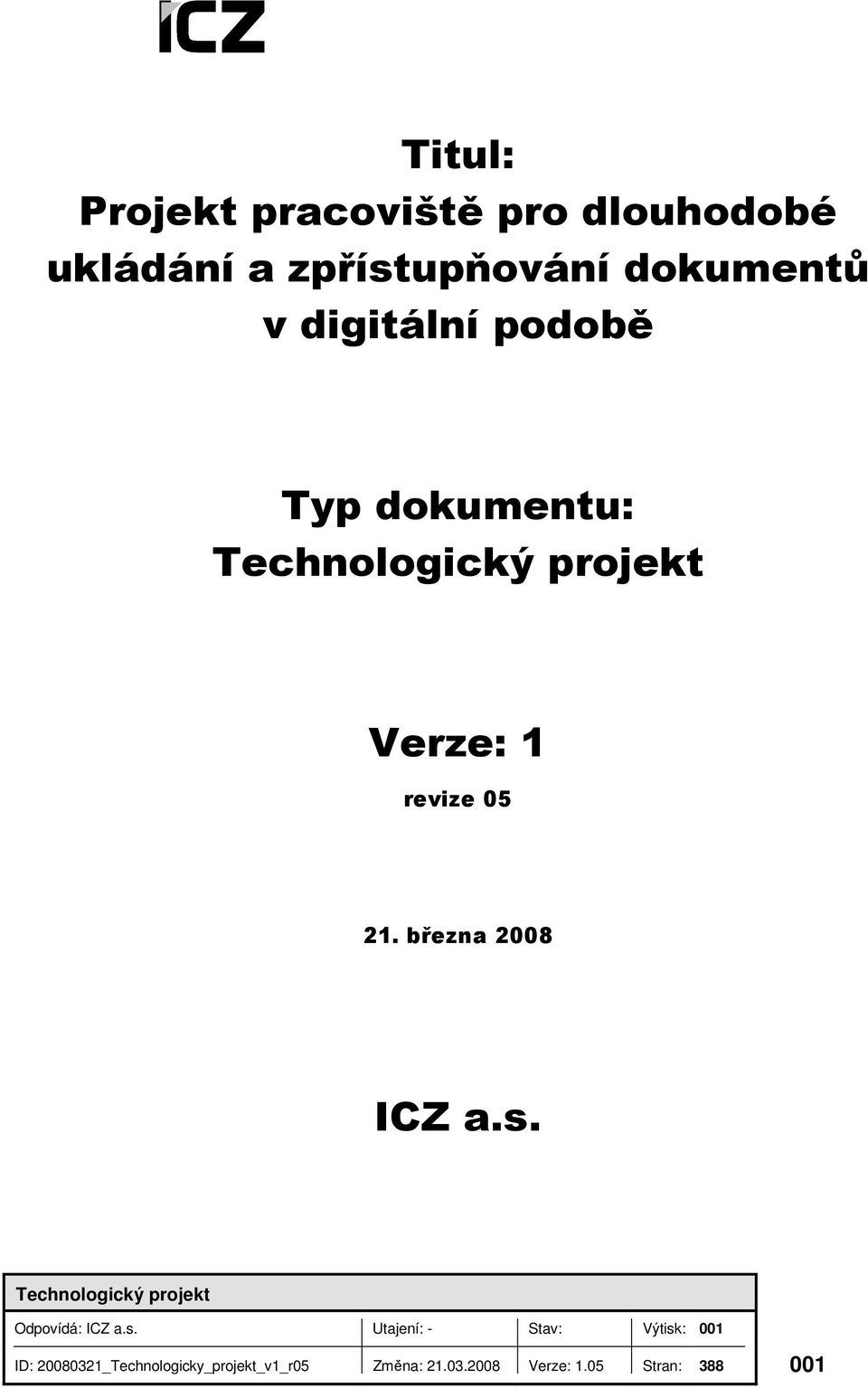 Verze: 1 revize 05 21. března 2008 ICZ a.s.