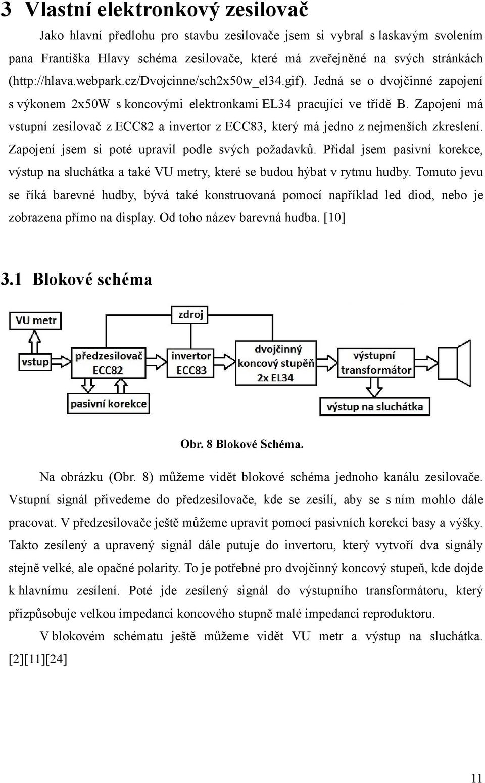 Zapojení má vstupní zesilovač z ECC82 a invertor z ECC83, který má jedno z nejmenších zkreslení. Zapojení jsem si poté upravil podle svých požadavků.
