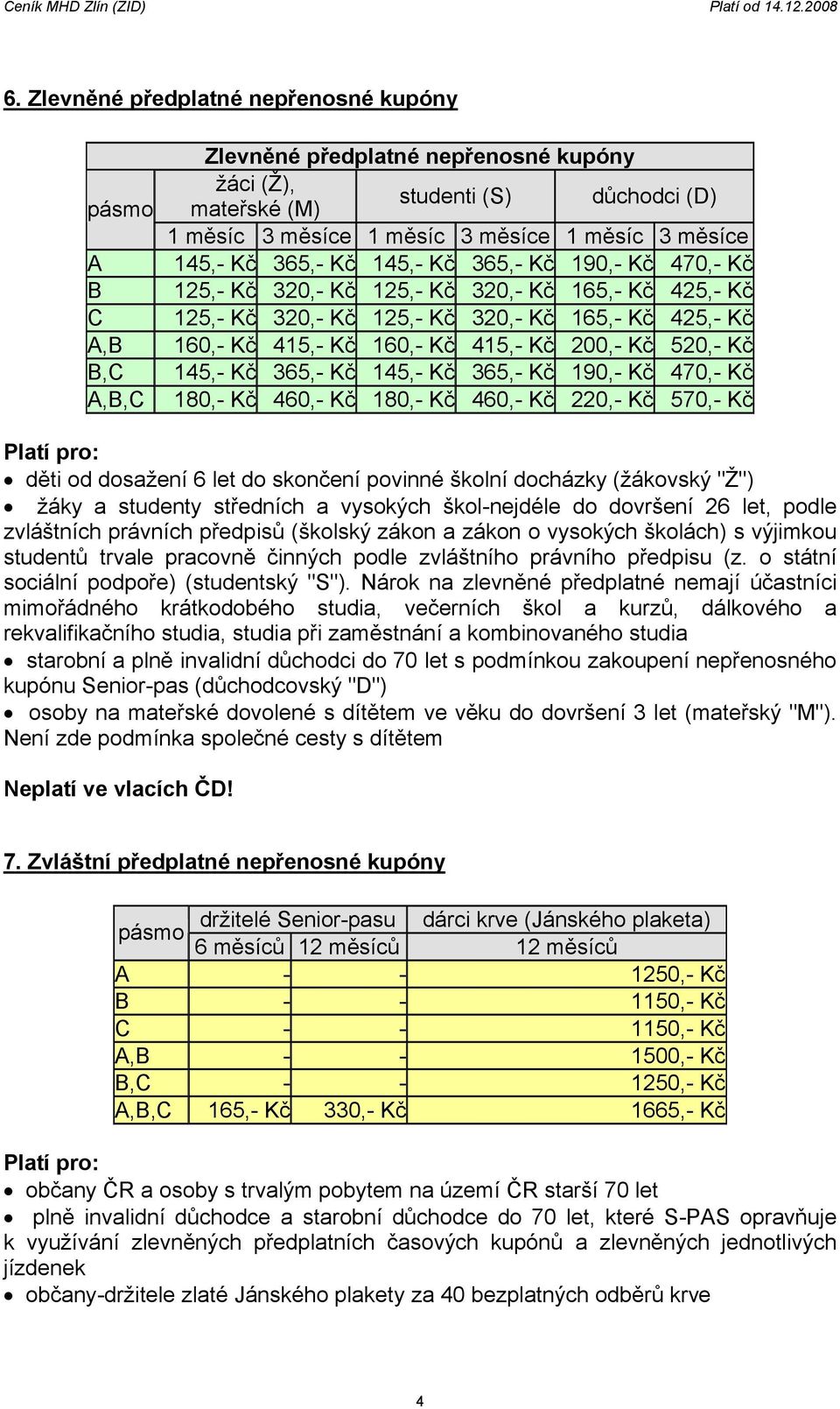 200,- Kč 520,- Kč B,C 145,- Kč 365,- Kč 145,- Kč 365,- Kč 190,- Kč 470,- Kč A,B,C 180,- Kč 460,- Kč 180,- Kč 460,- Kč 220,- Kč 570,- Kč děti od dosažení 6 let do skončení povinné školní docházky