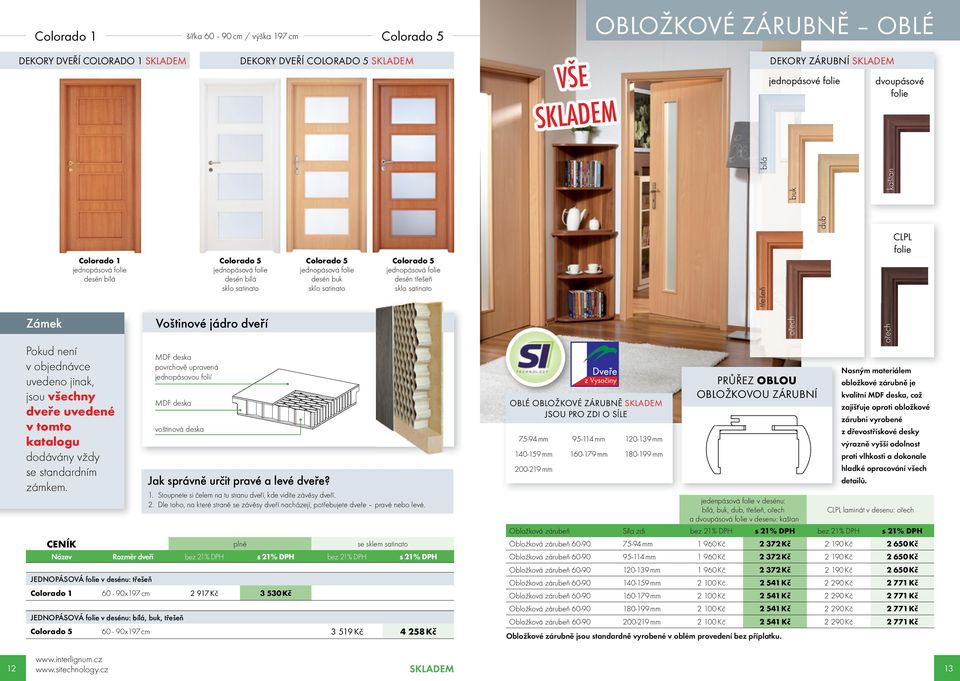 CENÍK plné se sklem satinato Název Rozměr dveří bez 21% DPH s 21% DPH bez 21% DPH s 21% DPH JEDNOPÁSOVÁ folie v desénu: třešeň Colorado 1 60-90x197 cm 2 917 Kč 3 530 Kč JEDNOPÁSOVÁ folie v desénu: