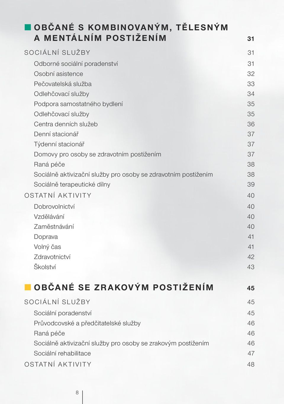 zdravotním postižením 38 Sociálně terapeutické dílny 39 Ostatní aktivity 40 Dobrovolnictví 40 Vzdělávání 40 Zaměstnávání 40 Doprava 41 Volný čas 41 Zdravotnictví 42 Školství 43 QQObčané se zrakovým