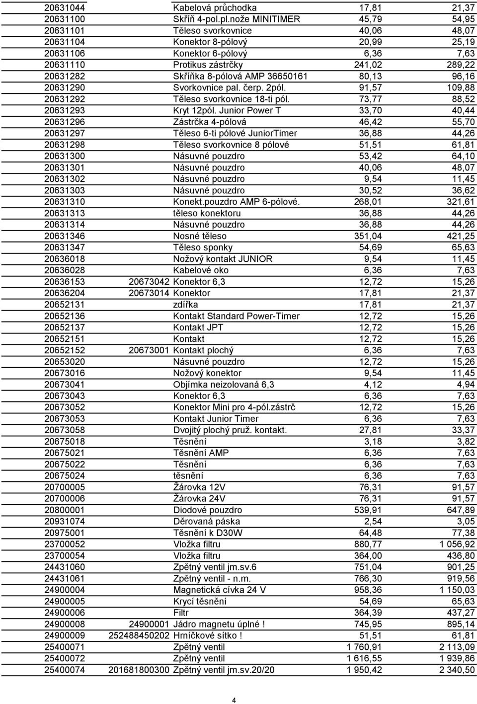 Skříňka 8-pólová AMP 36650161 80,13 96,16 20631290 Svorkovnice pal. čerp. 2pól. 91,57 109,88 20631292 Těleso svorkovnice 18-ti pól. 73,77 88,52 20631293 Kryt 12pól.