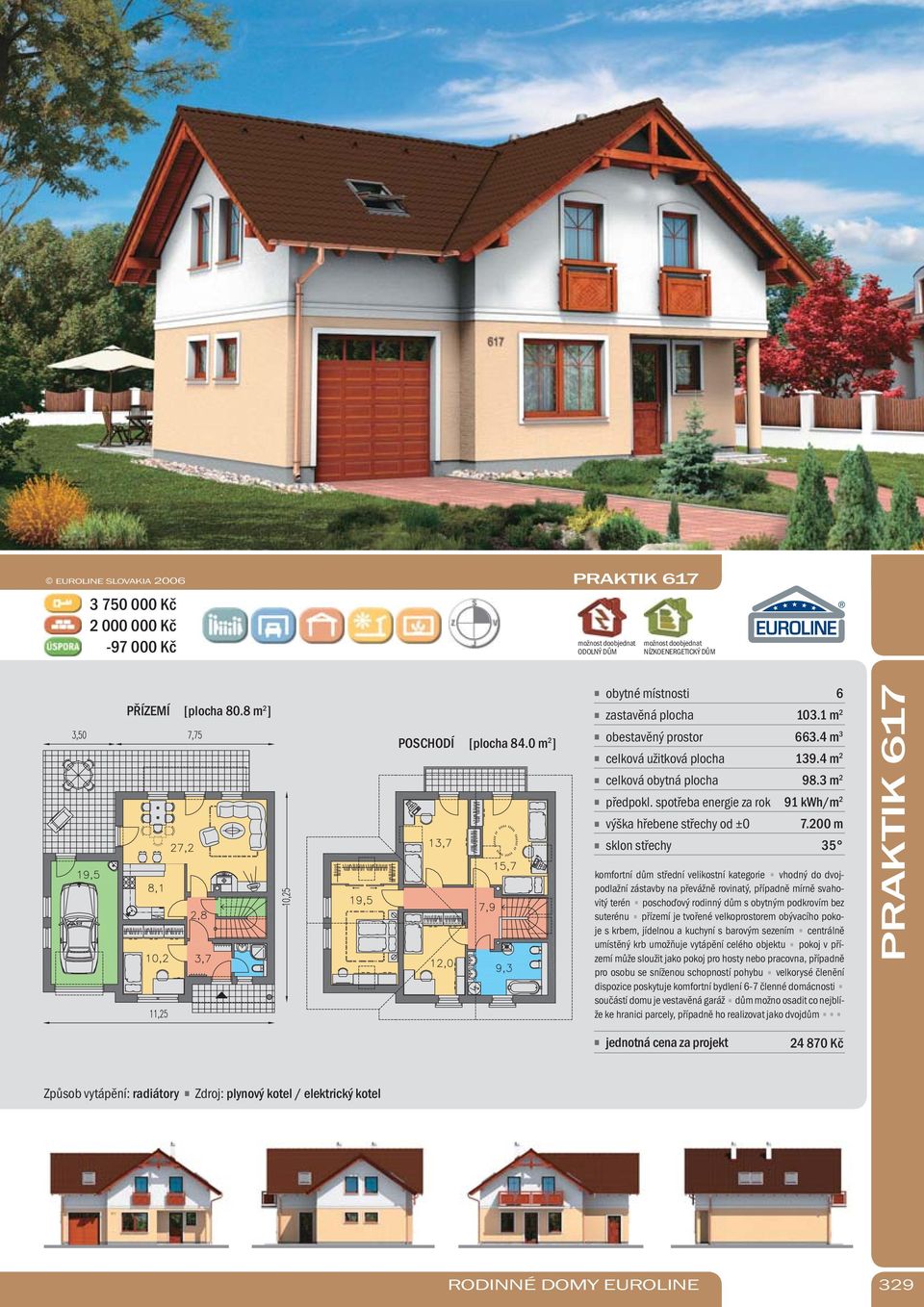 přízemí je tvořené velkoprostorem obývacího pokoje s krbem, jídelnou a kuchyní s barovým sezením centrálně umístěný krb umožňuje vytápění celého objektu pokoj v přízemí může sloužit jako pokoj pro