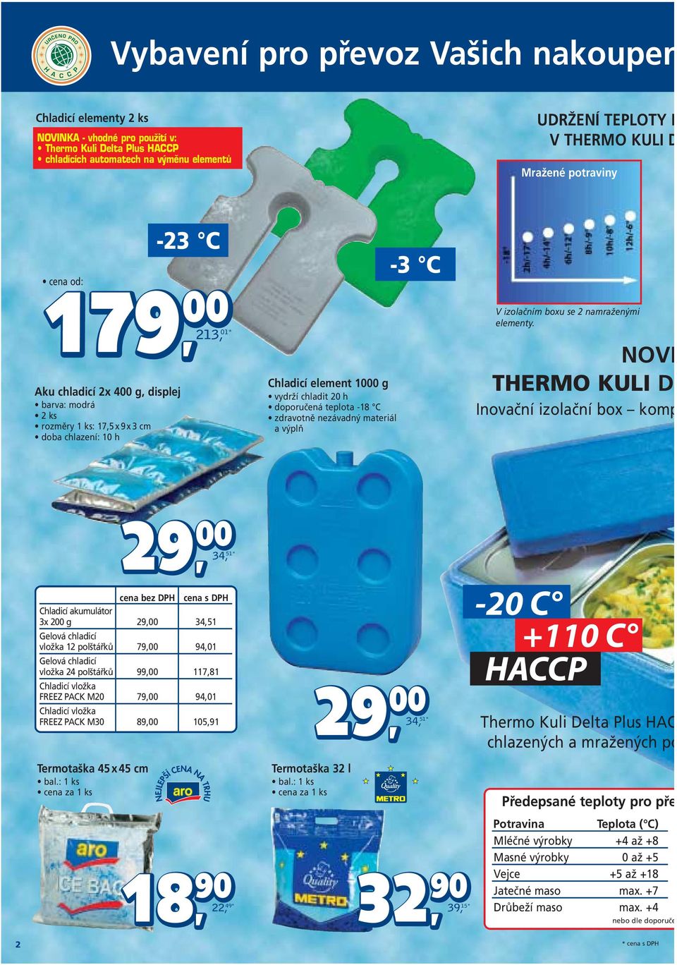 teplota -18 C zdravotně nezávadný materiál a výplň V izolačním boxu se 2 namraženými elementy.