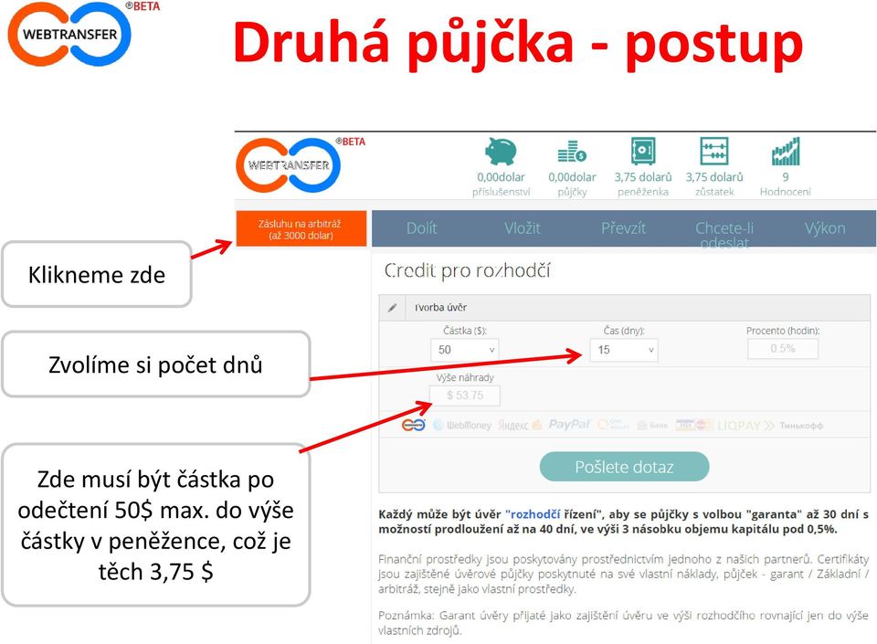 částka po odečtení 50$ max.