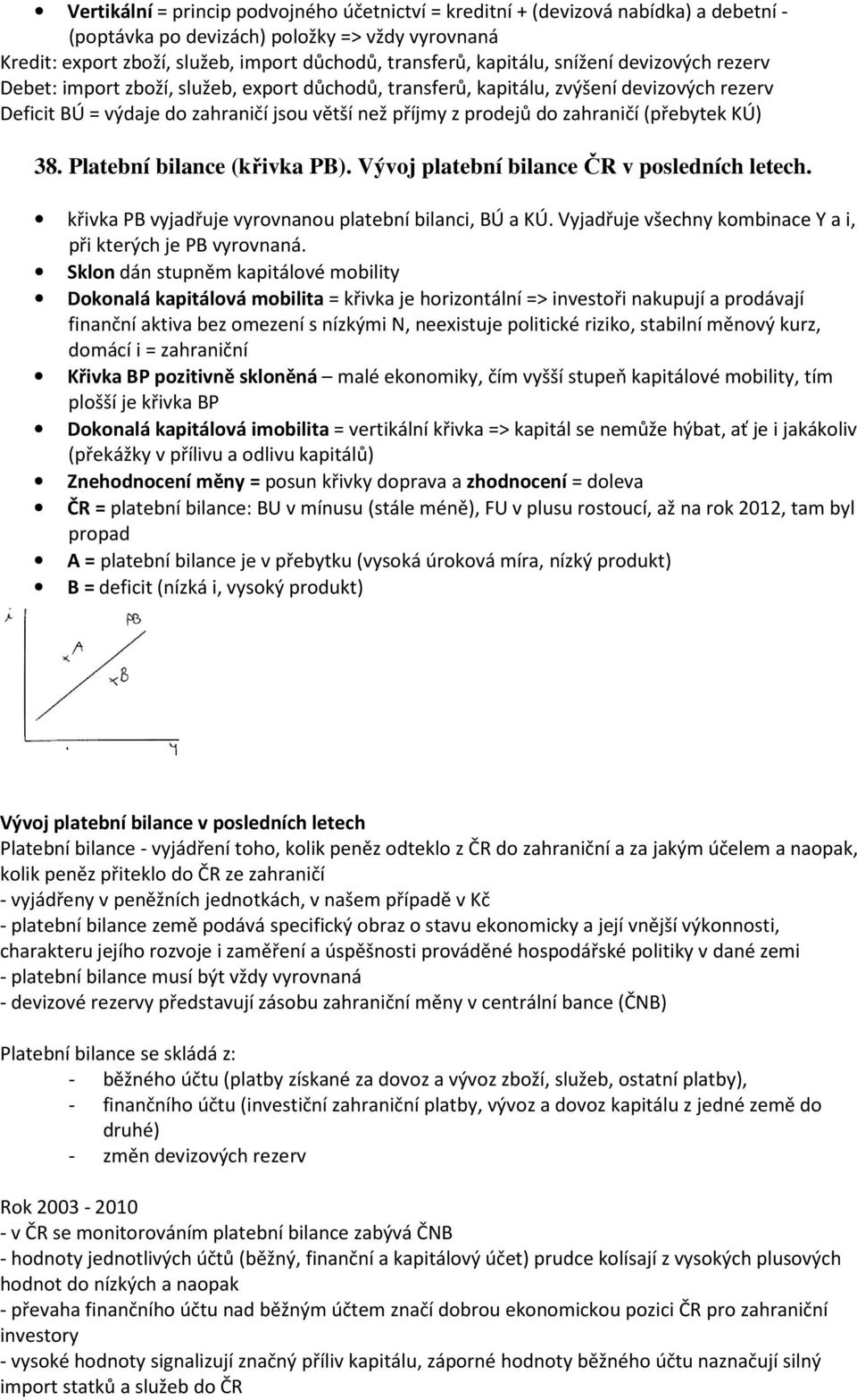 zahraničí (přebytek KÚ) 38. Platební bilance (křivka PB). Vývoj platební bilance ČR v posledních letech. křivka PB vyjadřuje vyrovnanou platební bilanci, BÚ a KÚ.