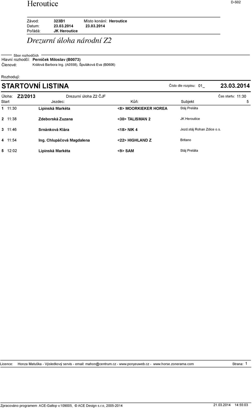 Markéta <8> MOORKIEKER HOREA Stáj Preláta 2 11:38 Zdeborská Zuzana <30> TALISMAN 2 JK Heroutice 3 11:46