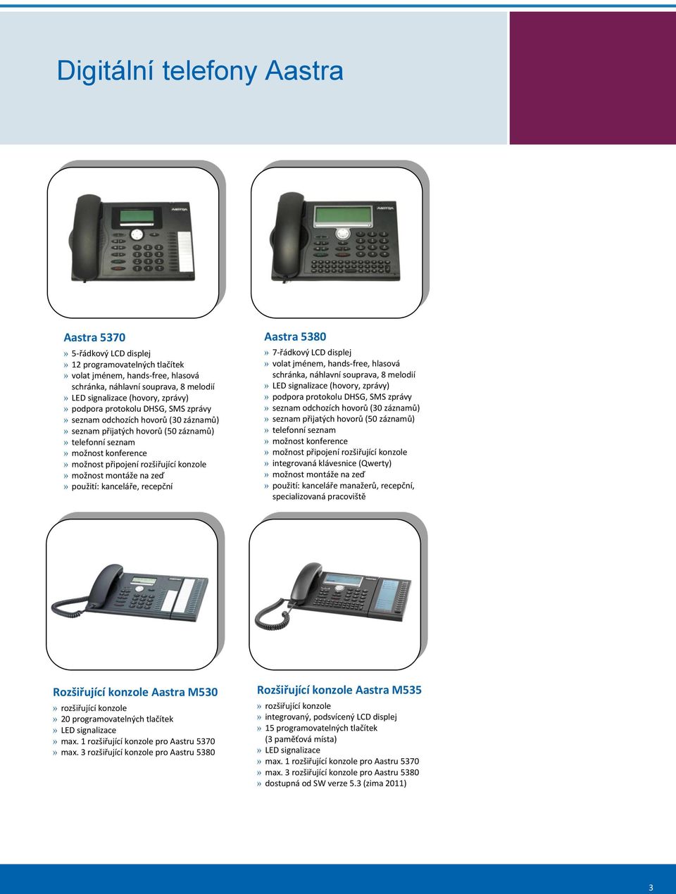 použití: kanceláře, recepční Aastra 5380» 7-řádkový LCD displej» volat jménem, hands-free, hlasová schránka, náhlavní souprava, 8 melodií» LED signalizace (hovory,  integrovaná klávesnice (Qwerty)»