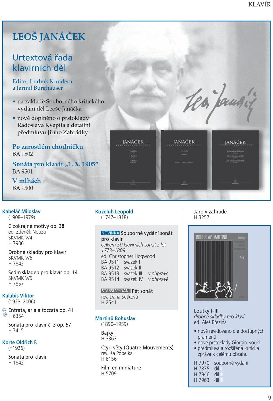 Zdeněk Nouza SKVMK V/4 H 7906 Drobné skladby pro klavír SKVMK V/6 H 7842 Sedm skladeb pro klavír op. 14 SKVMK V/5 H 7857 Kalabis Viktor (1923 2006) Entrata, aria a toccata op.