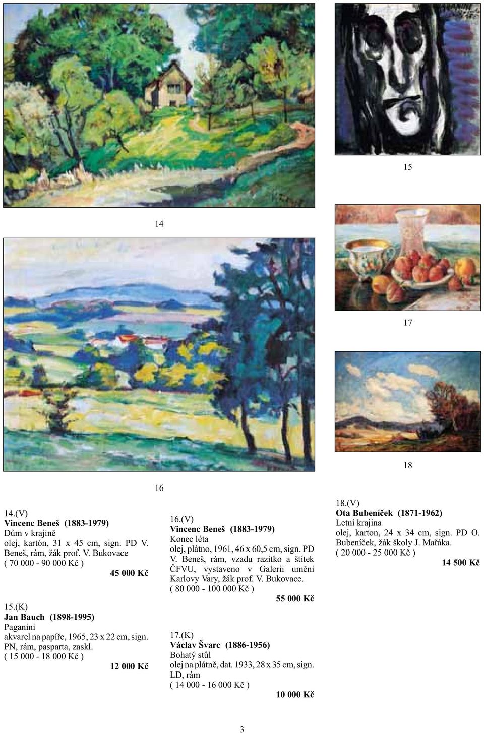 (V) Vincenc Beneš (1883-1979) Konec léta olej, plátno, 1961, 46 x 60,5 cm, sign. PD V. Beneš, rám, vzadu razítko a štítek ČFVU, vystaveno v Galerii umění Karlovy Vary, žák prof. V. Bukovace.