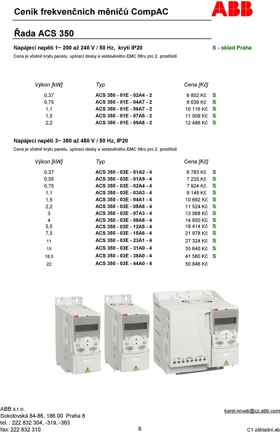12 486 Kč S Napájecí napětí 3~ 380 až 480 V / 50 Hz, IP20 Cena je včetně krytu panelu, upínací desky a vestavěného EMC filtru pro 2.