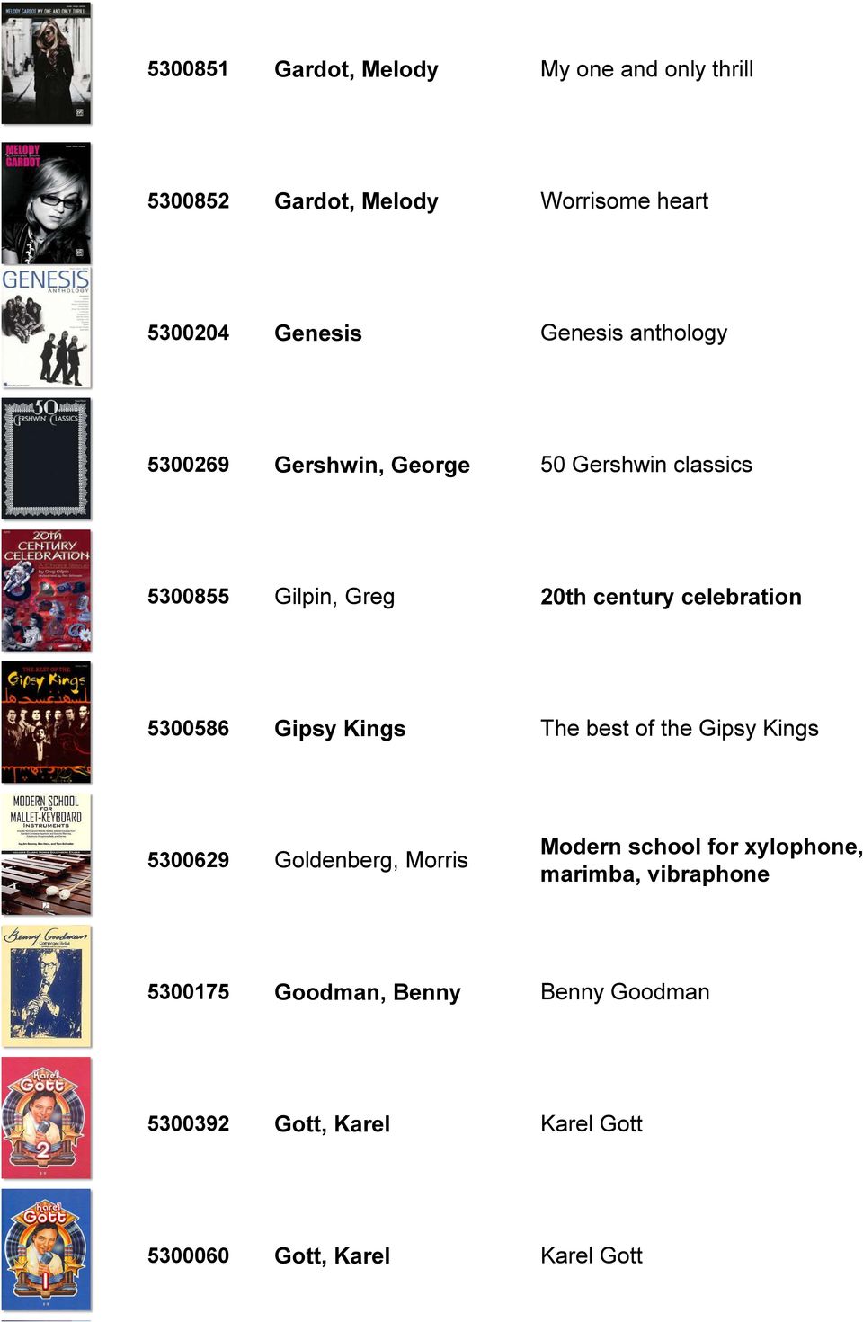 5300586 Gipsy Kings The best of the Gipsy Kings 5300629 Goldenberg, Morris Modern school for xylophone,