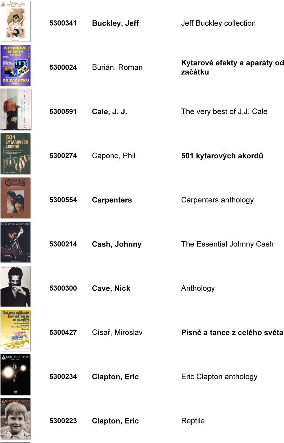 J. The very best of J.J. Cale 5300274 Capone, Phil 501 kytarových akordů 5300554 Carpenters Carpenters