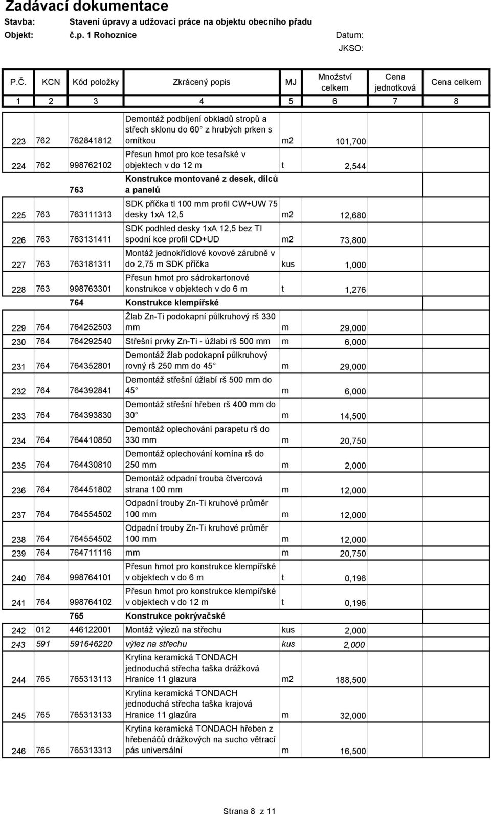 podhled desky 1xA 12,5 bez TI spodní kce profil CD+UD m2 73,800 Montáž jednokřídlové kovové zárubně v do 2,75 m SDK příčka kus 1,000 Přesun hmot pro sádrokartonové konstrukce v objektech v do 6 m t