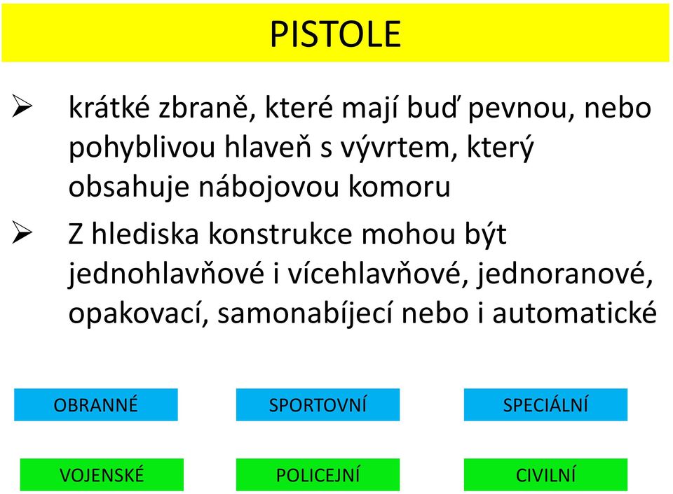 být jednohlavňové i vícehlavňové, jednoranové, opakovací, samonabíjecí