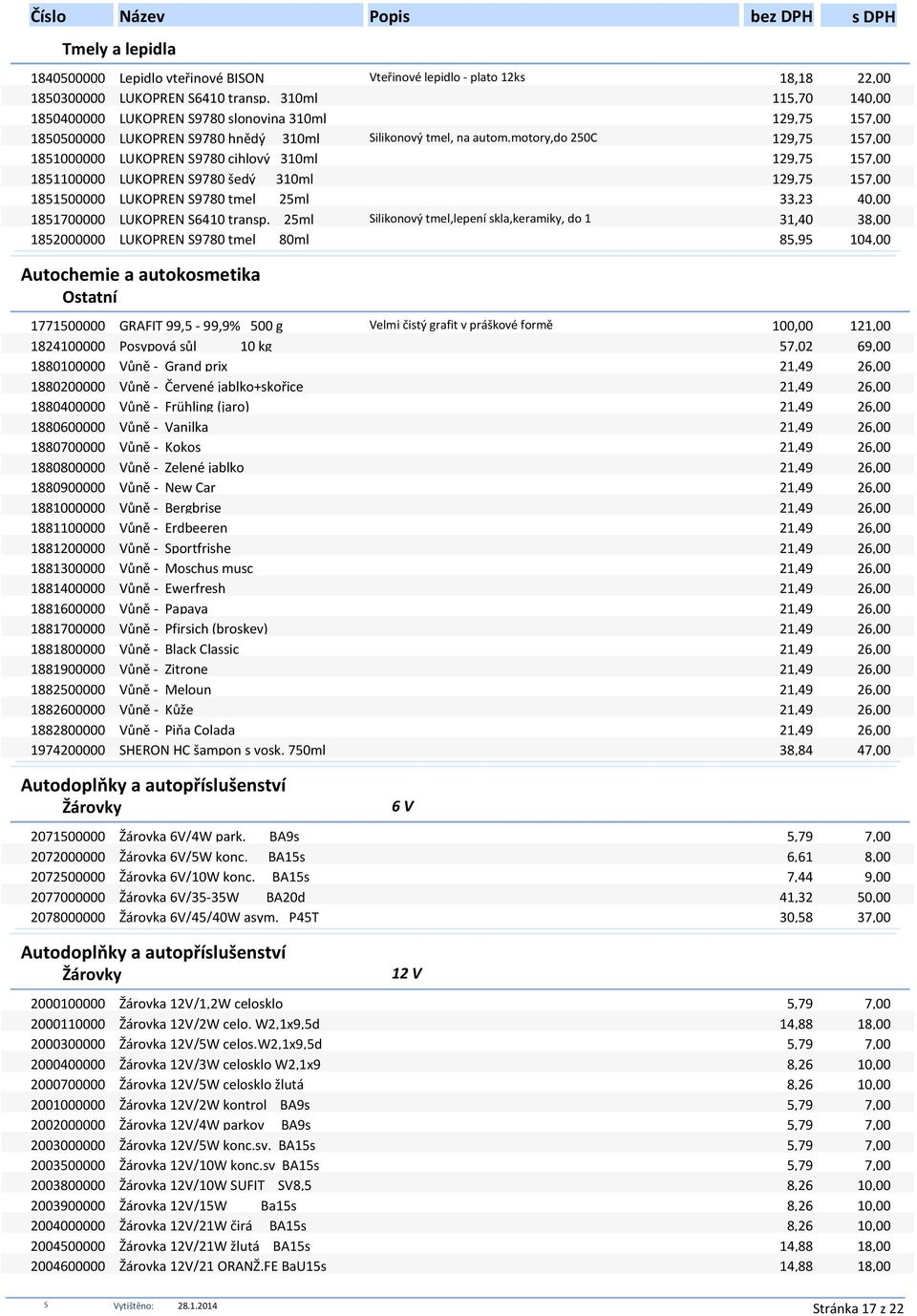 motory,do 20C 129,7 17,00 181000000 LUKOPREN S9780 cihlový 310ml 129,7 17,00 181100000 LUKOPREN S9780 šedý 310ml 129,7 17,00 18100000 LUKOPREN S9780 tmel 2ml 33,23 40,00 181700000 LUKOPREN S6410