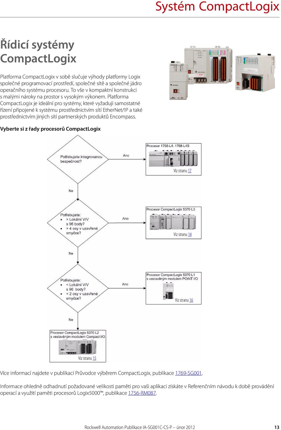 Platforma CompactLogix je ideální pro systémy, které vyžadují samostatné řízení připojené k systému prostřednictvím sítí EtherNet/IP a také prostřednictvím jiných sítí partnerských produktů Encompass.