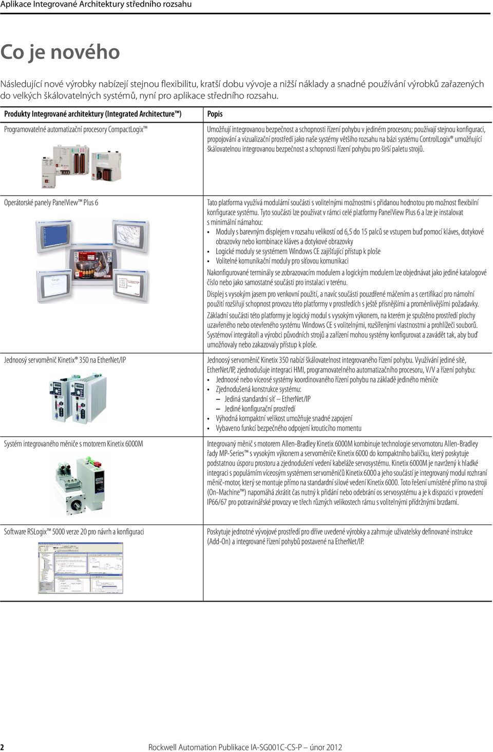 2 Produkty Integrované architektury (Integrated Architecture ) Popis Programovatelné automatizační procesory CompactLogix Umožňují integrovanou bezpečnost a schopnosti řízení pohybu v jediném