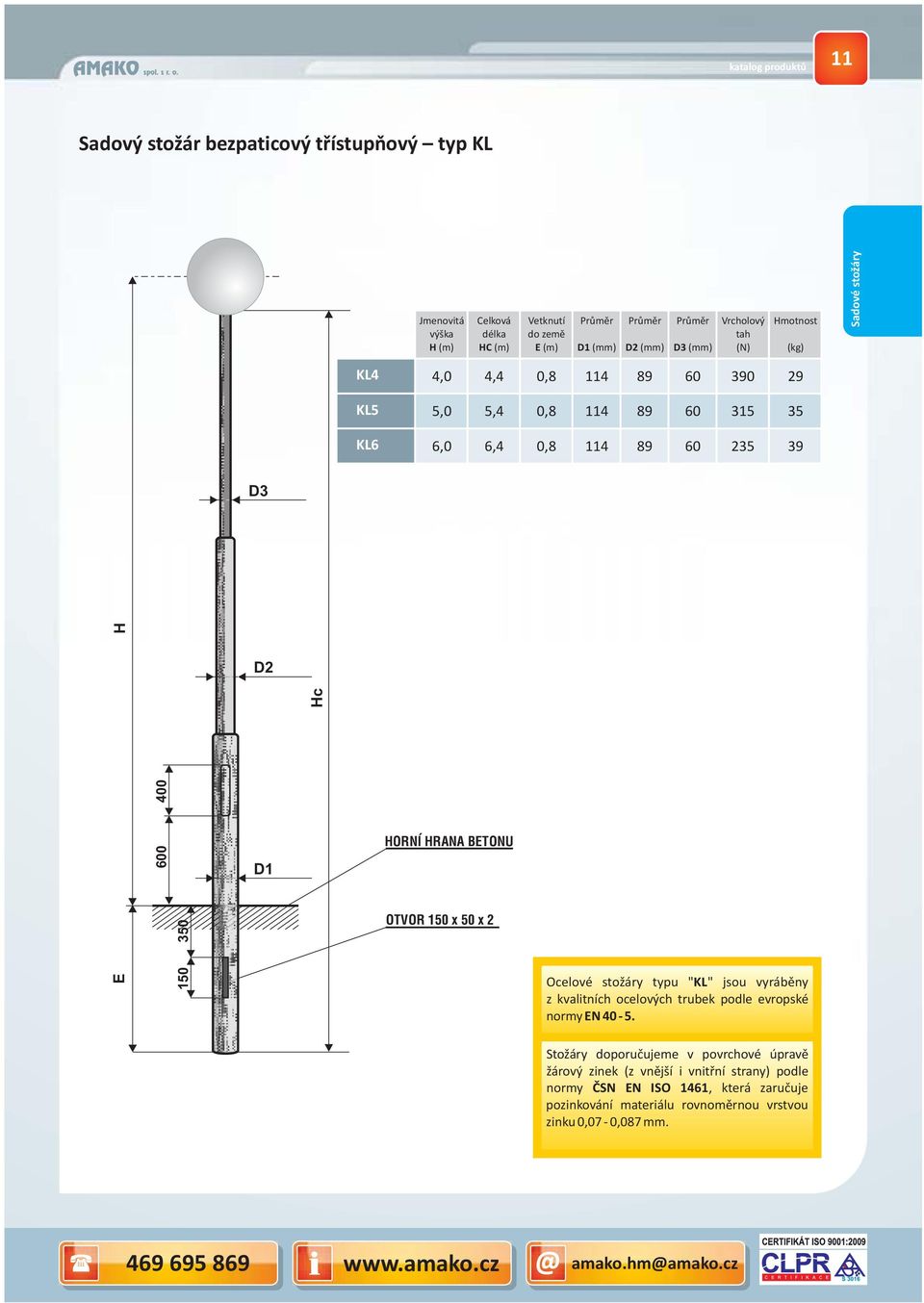 stožáry KL4 4,0 4,4 390 29 KL5 5,0 5,4 315 35 KL6 6,0 6,4 235 39 D3 0 400 c