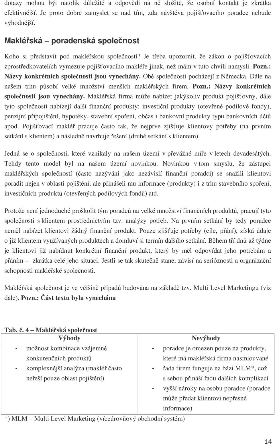 Je teba upozornit, že zákon o pojišovacích zprostedkovatelích vymezuje pojišovacího maklée jinak, než mám v tuto chvíli namysli. Pozn.: Názvy konkrétních spoleností jsou vynechány.