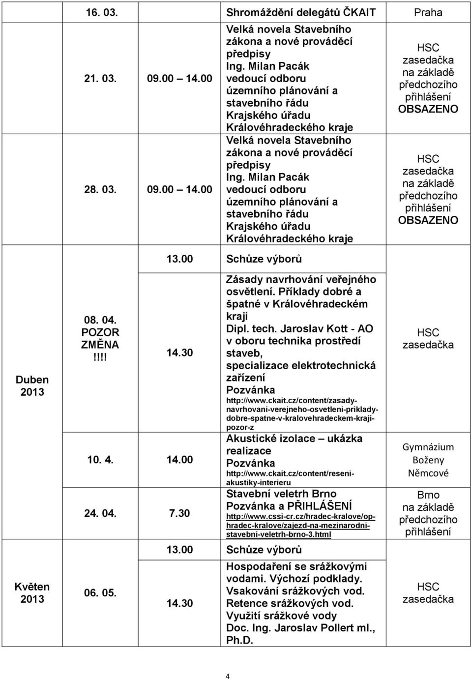 Milan Pacák vedoucí odboru územního plánování a stavebního řádu Krajského úřadu Královéhradeckého kraje 13.00 Schůze výborů 14.30 10. 4. 14.00 24. 04. 7.30 06. 05.