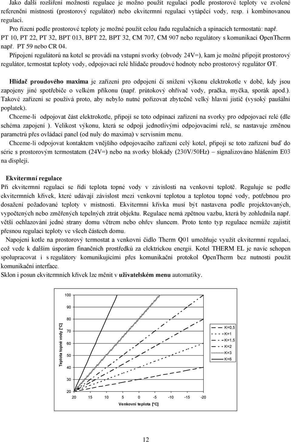 PT 10, PT 22, PT 32, BPT 013, BPT 22, BPT 32, CM 707, CM 907 nebo regulátory s komunikací OpenTherm např. PT 59 nebo CR 04.