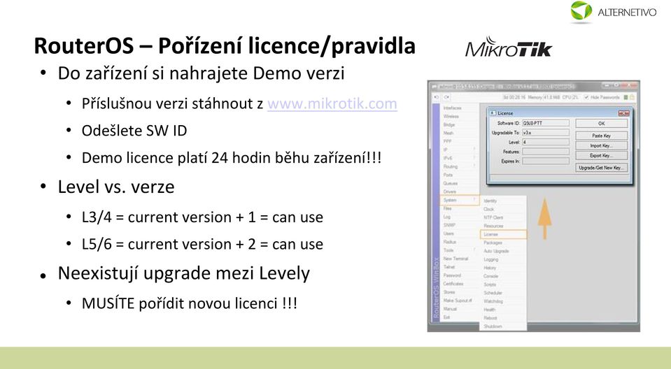 com Odešlete SW ID Demo licence platí 24 hodin běhu zařízení!!! Level vs.