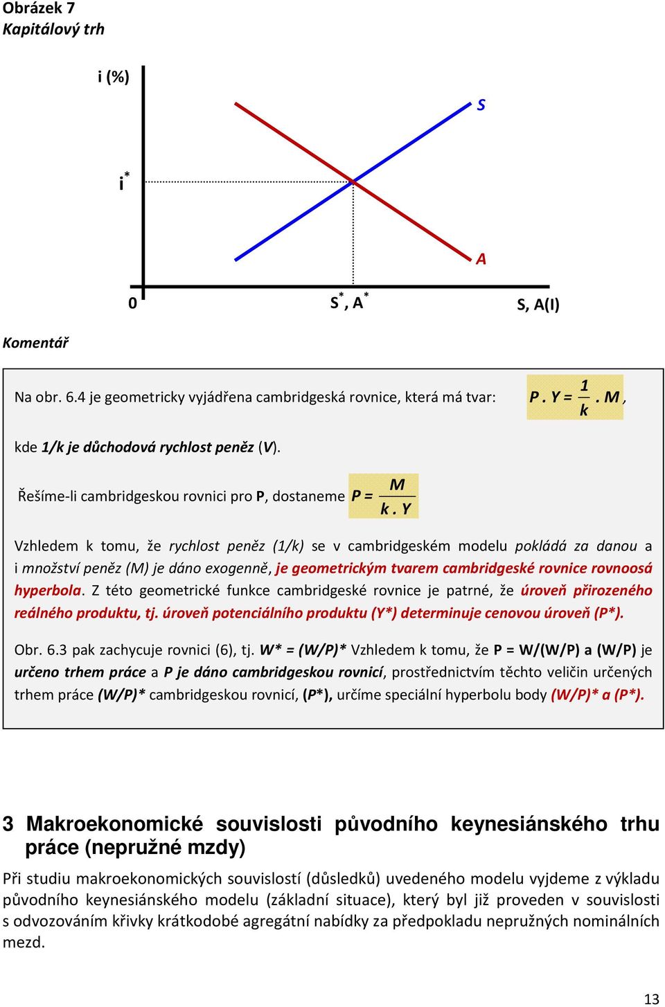 Y Vzhledem k tomu, že rychlost peněz (1/k) se v cambridgeském modelu pokládá za danou a i množství peněz (M) je dáno exogenně, je geometrickým tvarem cambridgeské rovnice rovnoosá hyperbola.