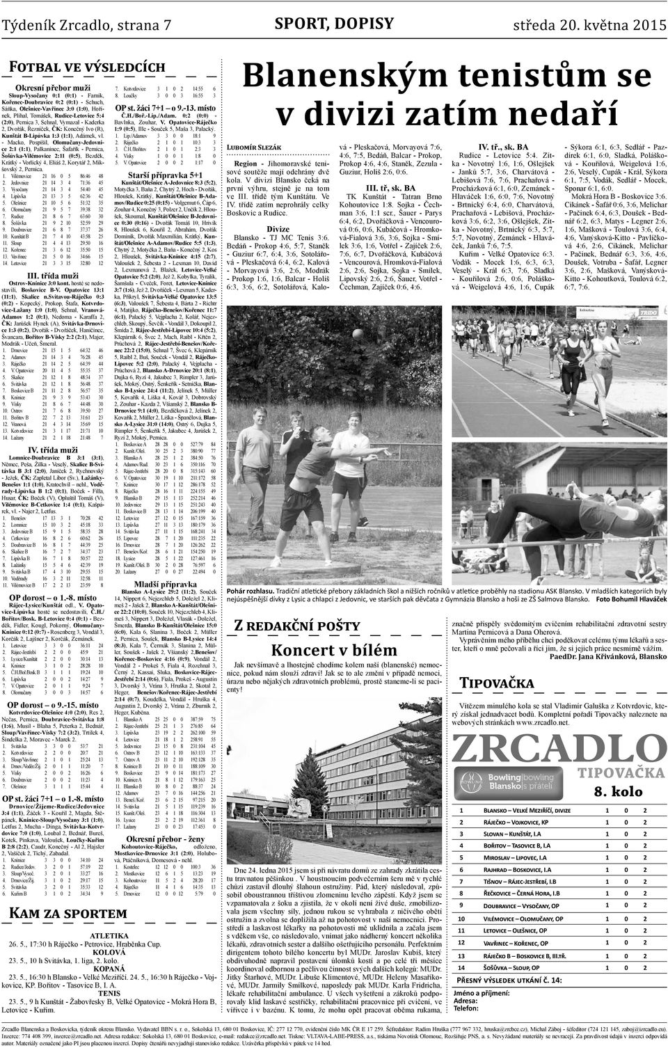 - Macko, Pospíšil, Olomučany-Jedovnice 2:1 (1:1), Palkaninec, Šafařík - Pernica, Šošůvka-Vilémovice 2:11 (0:5), Bezděk, Krátký - Vorlický 4, Eliáš 2, Korytář 2, Mikšovský 2, Pernica. 1.