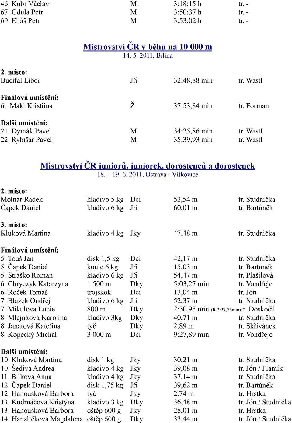 Zpráva o činnosti atletického oddílu Hvězda SKP Pardubice - PDF Free  Download