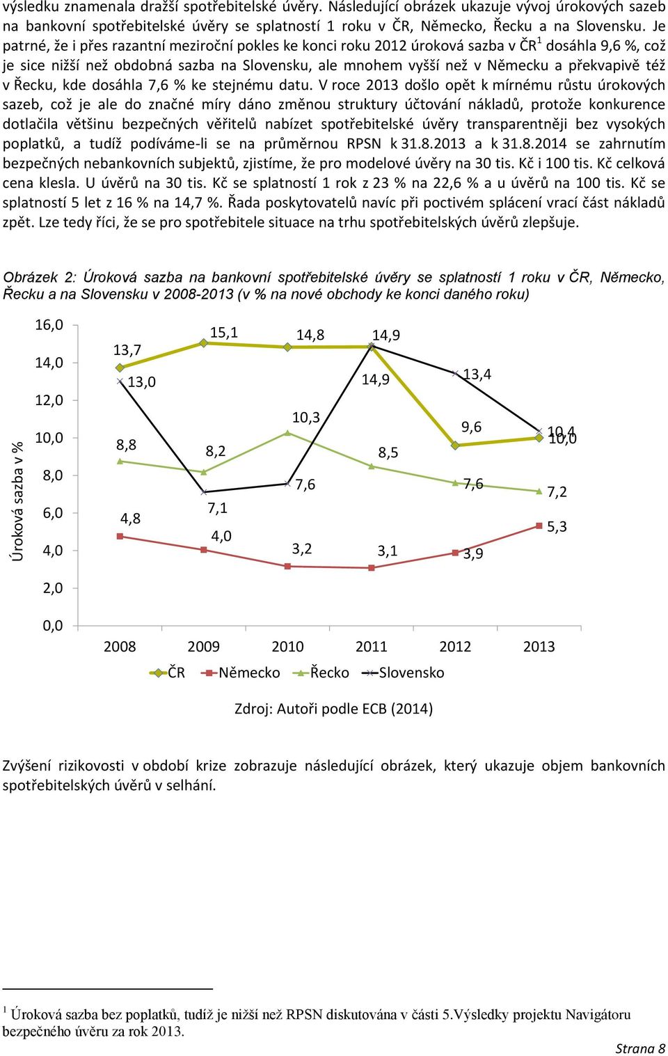 Je patrné, že i přes razantní meziroční pokles ke konci roku 2012 úroková sazba v ČR 1 dosáhla 9,6 %, což je sice nižší než obdobná sazba na Slovensku, ale mnohem vyšší než v Německu a překvapivě též