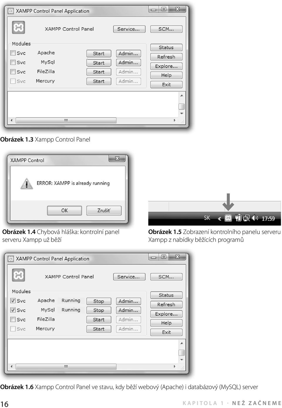 5 Zobrazení kontrolního panelu serveru Xampp z nabídky běžících programů