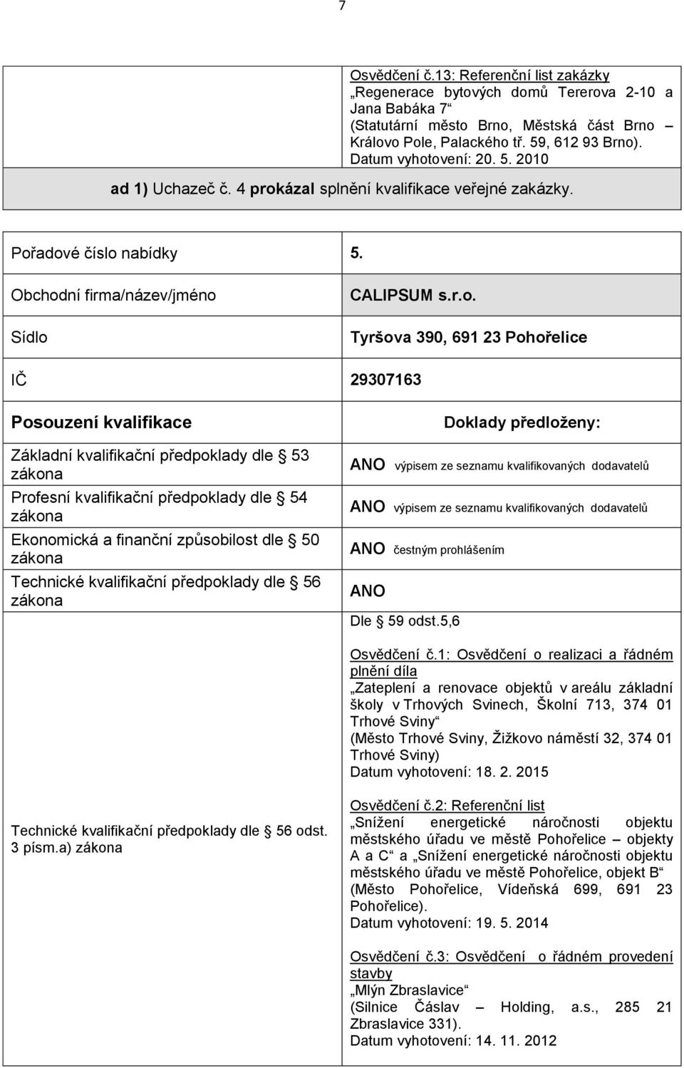 1: Osvědčení o realizaci a řádném plnění díla Zateplení a renovace objektů v areálu základní školy v Trhových Svinech, Školní 713, 374 01 Trhové Sviny (Město Trhové Sviny, Žižkovo náměstí 32, 374 01