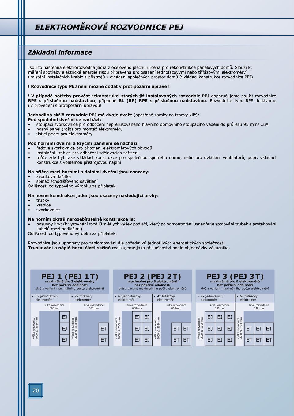 (vkládací konstrukce rozvodnice PJ)! Rozvodnice typu PJ není možné dodat v protipožární úpravě!