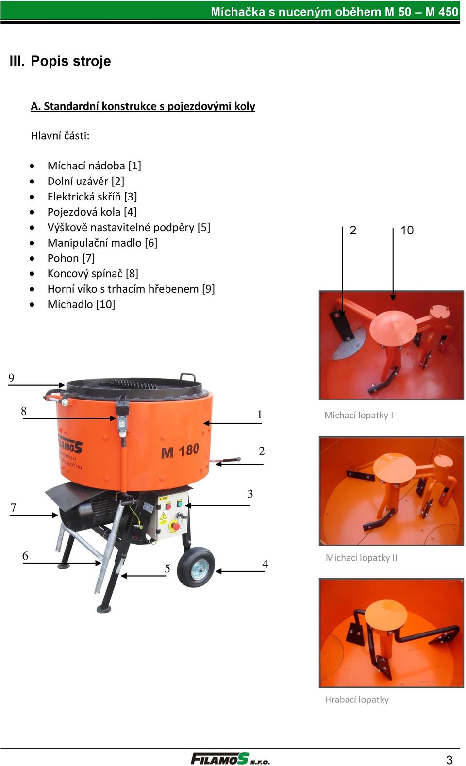 Elektrická skříň *3+ Pojezdová kola *4+ Výškově nastavitelné podpěry *5+ Manipulační madlo