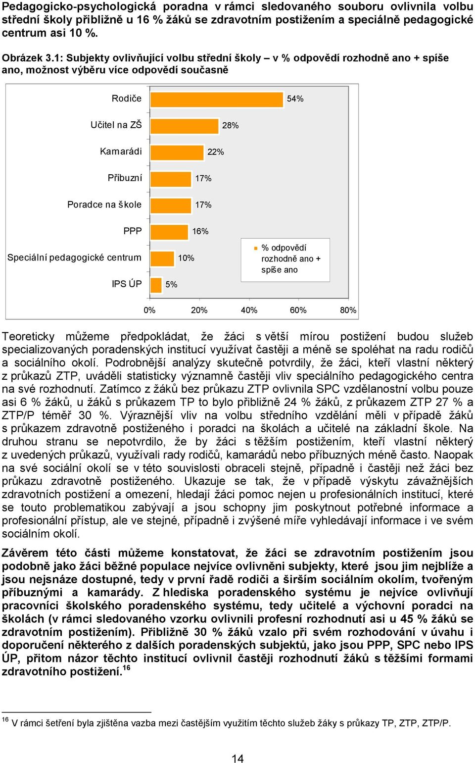 Speciální pedagogické centrum IPS ÚP 5% 10% 16% % odpovědí rozhodně ano + spíše ano 0% 20% 40% 60% 80% Teoreticky můžeme předpokládat, že žáci s větší mírou postižení budou služeb specializovaných