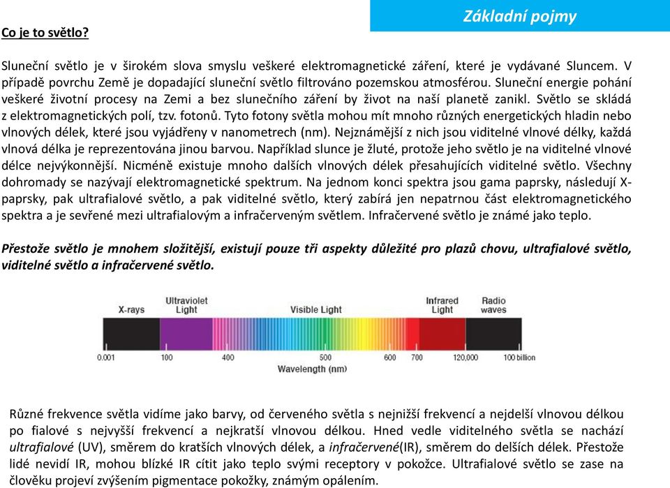 Světlo se skládá z elektromagnetických polí, tzv. fotonů. Tyto fotony světla mohou mít mnoho různých energetických hladin nebo vlnových délek, které jsou vyjádřeny v nanometrech (nm).