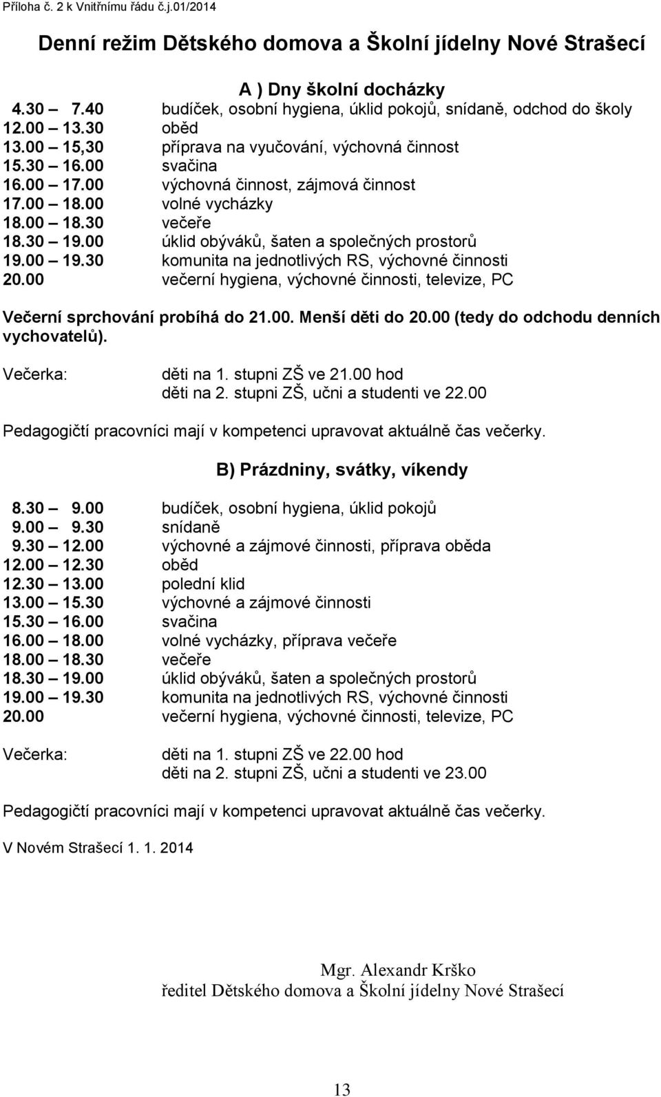 00 úklid býváků, šaten a splečných prstrů 19.00 19.30 kmunita na jedntlivých RS, výchvné činnsti 20.00 večerní hygiena, výchvné činnsti, televize, PC Večerní sprchvání prbíhá d 21.00. Menší děti d 20.