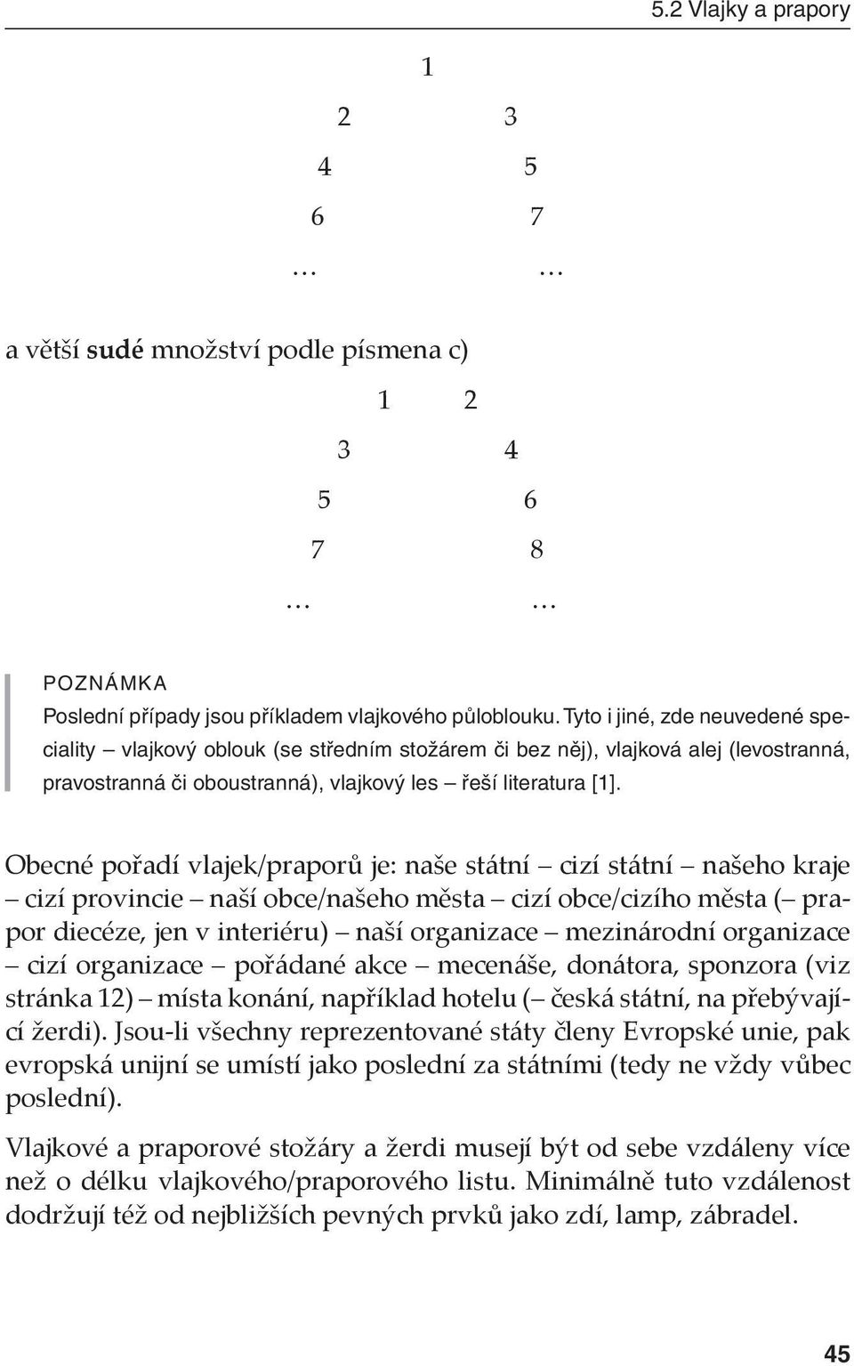 Obecné pořadí vlajek/praporů je: naše státní cizí státní našeho kraje cizí provincie naší obce/našeho města cizí obce/cizího města ( prapor diecéze, jen v interiéru) naší organizace mezinárodní
