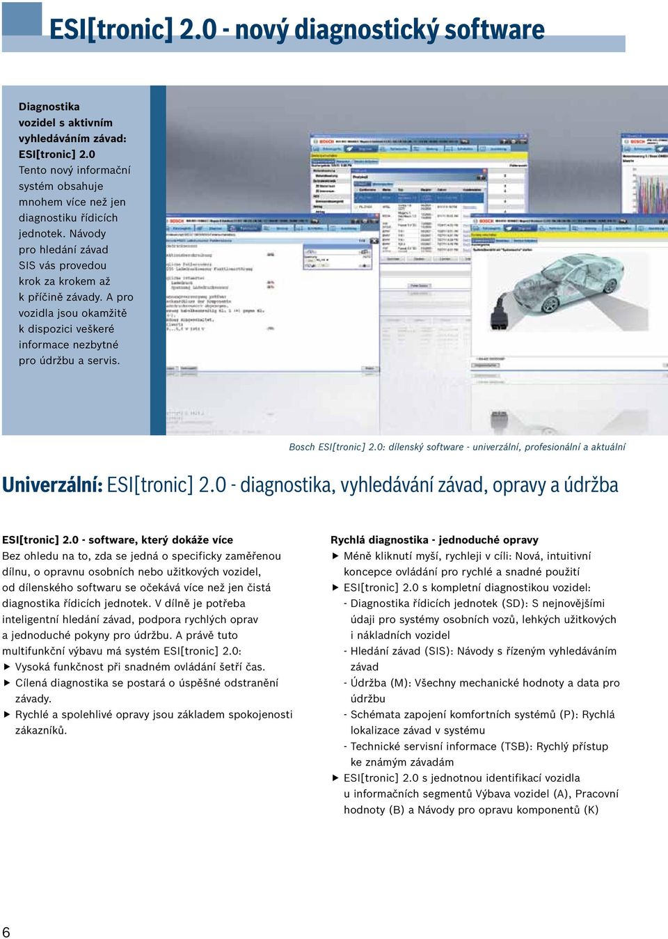 0: dílenský software - univerzální, profesionální a aktuální Univerzální: ESI[tronic] 2.0 - diagnostika, vyhledávání závad, opravy a údržba ESI[tronic] 2.