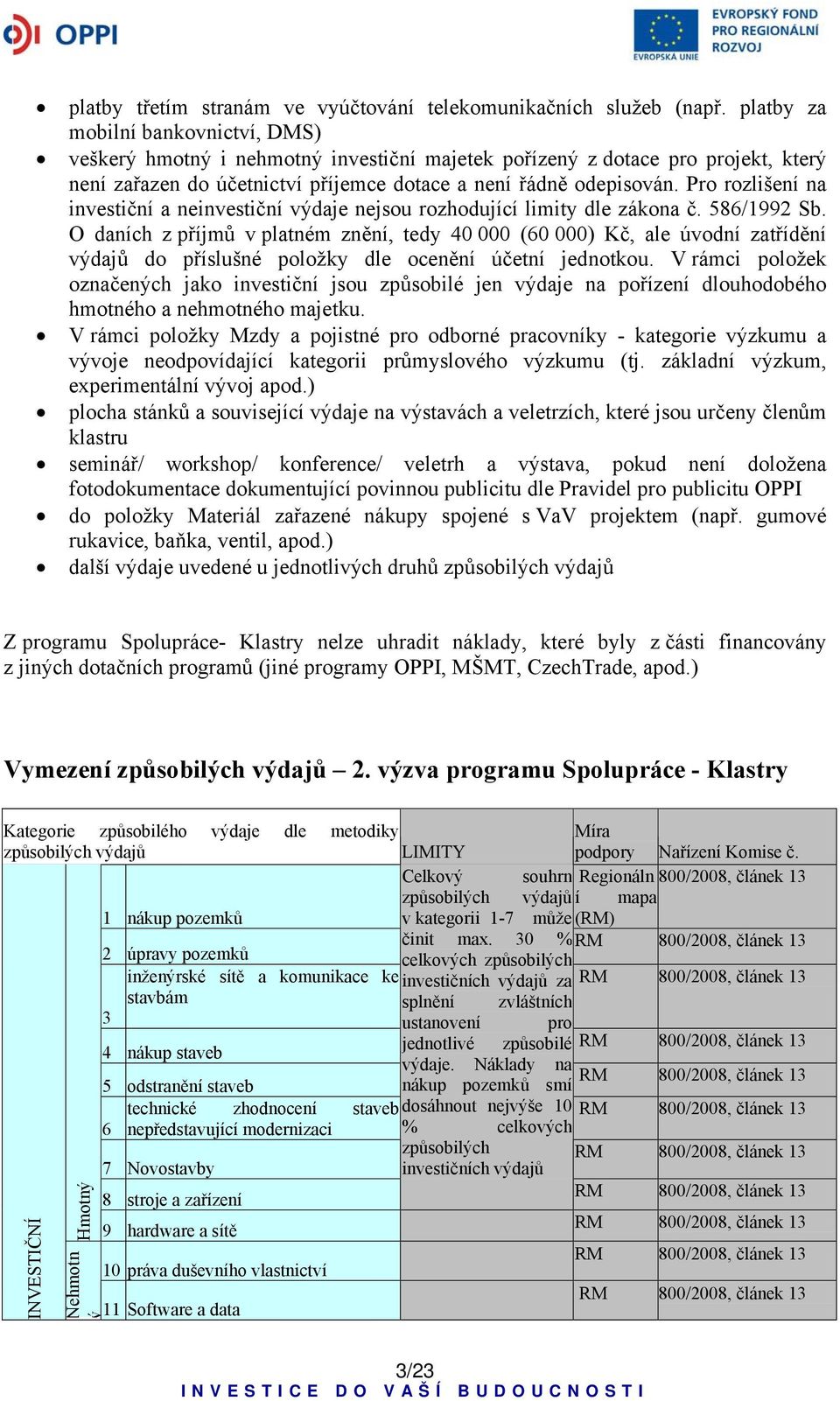 Pro rozlišení na investiční a neinvestiční výdaje nejsou rozhodující limity dle zákona č. 586/1992 Sb.