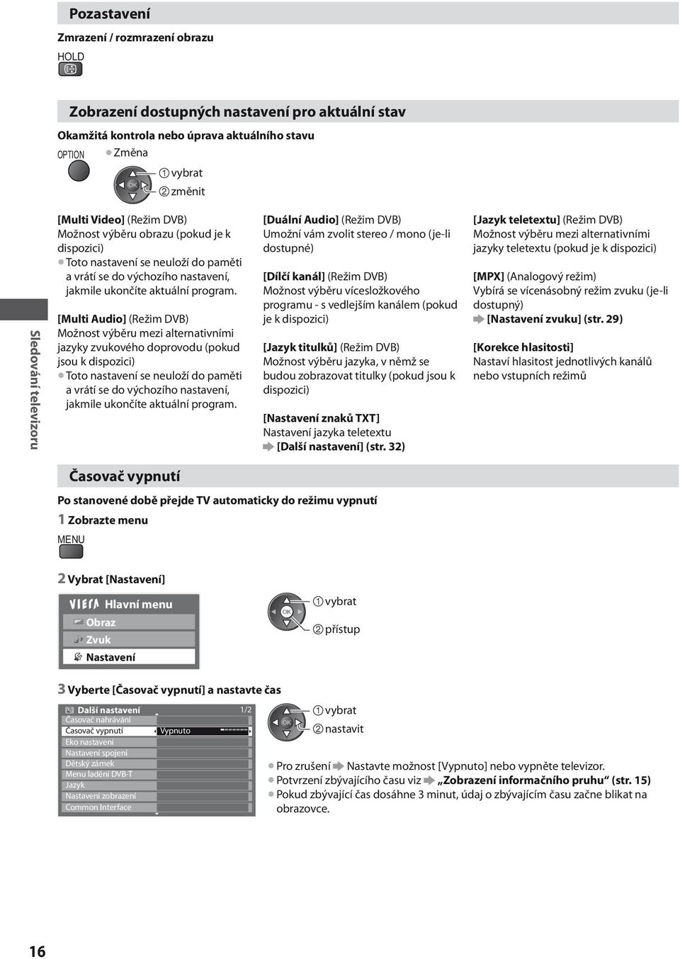 32) [Jazyk teletextu] [MPX] [Nastavení zvuku] (str.