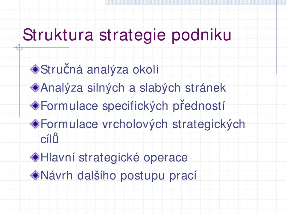 specifických předností Formulace vrcholových