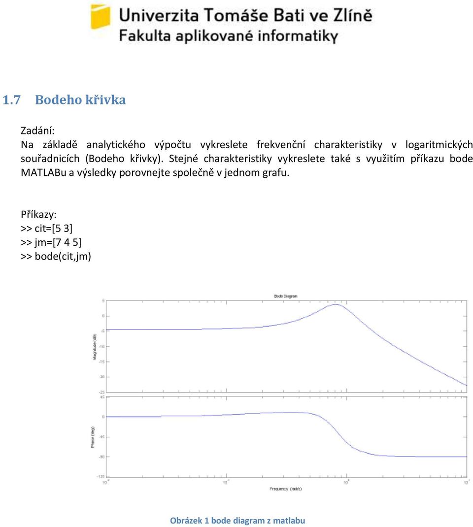 Stejné charakteristiky vykreslete také s využitím příkazu bode MATLABu a výsledky