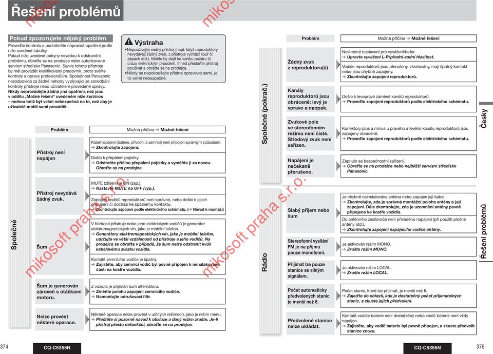 Servis tohoto přístroje by měl provádět kvalifikovaný pracovník, proto svěřte kontroly a opravy profesionálům.