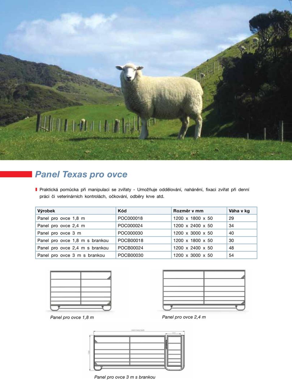 Panel pro ovce 1,8 m POC000018 1200 x 1800 x 50 29 Panel pro ovce 2,4 m POC000024 1200 x 2400 x 50 34 Panel pro ovce 3 m POC000030 1200 x 3000 x